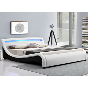 Eshopist Čalúnená posteľ ,,Malaga" 180 x 200 cm s LED na čelnej doske - biela