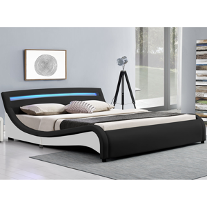 Eshopist Čalúnená posteľ ,,Malaga" 180 x 200 cm s LED na čelnej doske - čierna 
