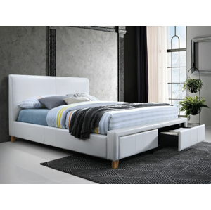 Eshopist Čalúnená posteľ NEAPOLI 160 x 200 cm biela / dub 