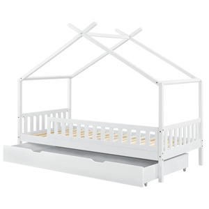 Eshopist Detská posteľ Tipi 90 x 200 cm s úložným priestorom a roštom v bielej farbe 