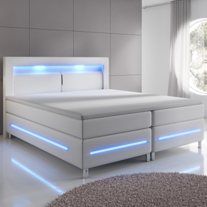 Juskys Pružinová posteľ Norfolk 180 x 200 cm biela - LED pásy a pružinové jadro matrace