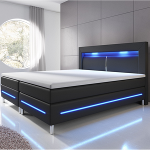 Juskys Pružinová posteľ Norfolk 180 x 200 cm čierna - LED pásy a pružinové jadro matrace