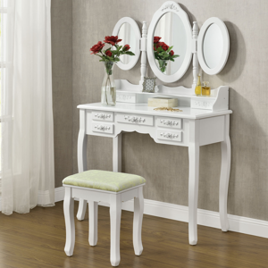 Juskys Toaletný stolík "Elsa" biely so zrkadlom a stoličkou