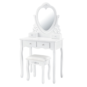 Juskys Toaletný stolík "Julia" biely so srdcovým zrkadlom a s taburetkou