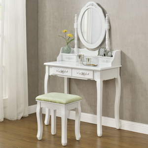 Juskys Toaletný stolík "Mira" biely so zrkadlom a stoličkou