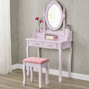 Juskys Toaletný stolík "Mira" ružový so zrkadlom a stoličkou