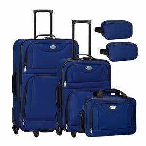 Juskys Súprava textilných kufrov 5 kusov s 2 kuframi, taškou cez rameno a 2 kozmetickými taškami - modrá