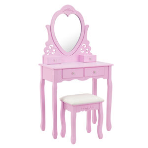 Juskys Toaletný stolík "Julia" ružový so srdcovým zrkadlom a s taburetkou
