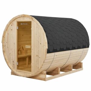 Juskys Vonkajšia sudová sauna Spitzbergen XL dĺžka 240 cm priemer 180 cm (9 kW)